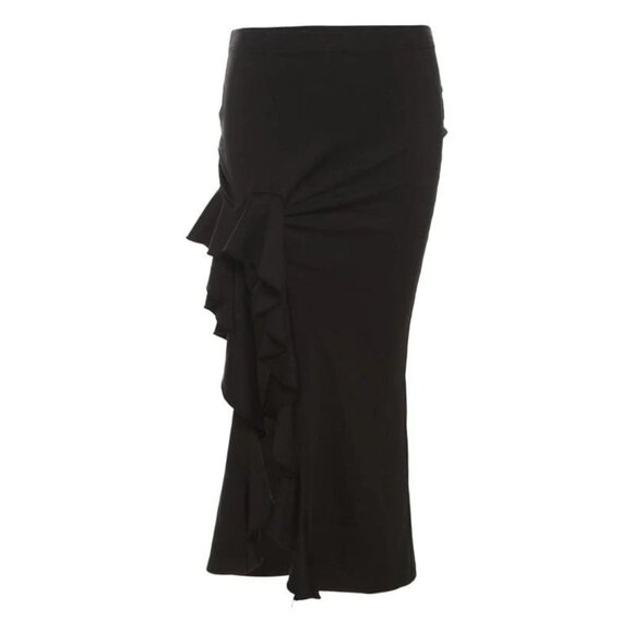 Punk Rock Ruffled Split Skirt Large Goth Gothic Grunge Sexy Halloween Black - Picture 6 of 8